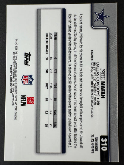 2025 Topps CHrome Football Phil Mafah Football Leather Refractor Purple /75