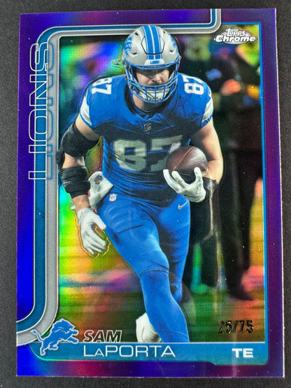 2025 Topps Chrome Football Sam LaPorta Refractor Purple /75