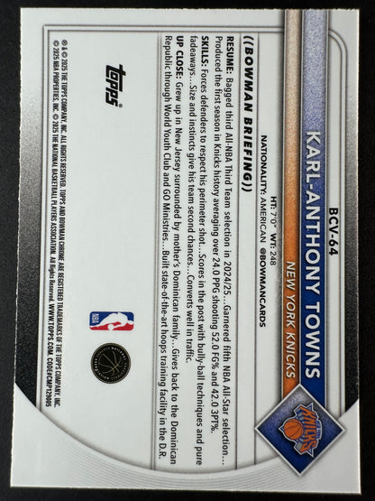 2025-26 Bowmen Chrome Karl-Anthony Towns Reptillian Refractor Blue /150