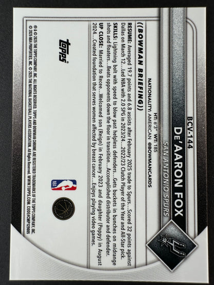 2025-26 Bowmen Chrome De'Aaron Fox Gold Shimmer /50