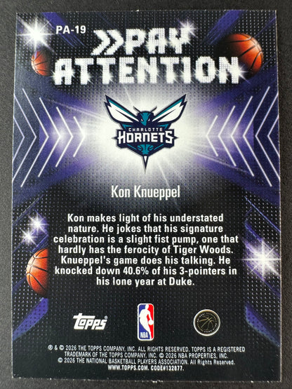 2025-26 Topps NBA Hoops Kon Knueppel Pay Attention Insert