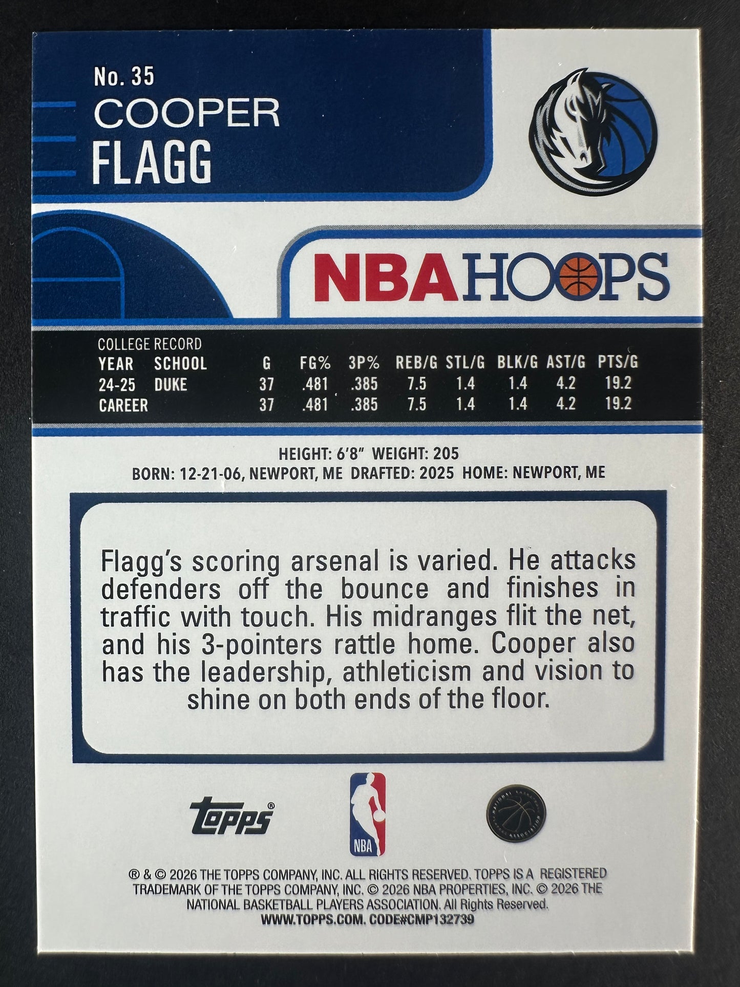 2025 26 Cooper Flagg orange NBA Hoops