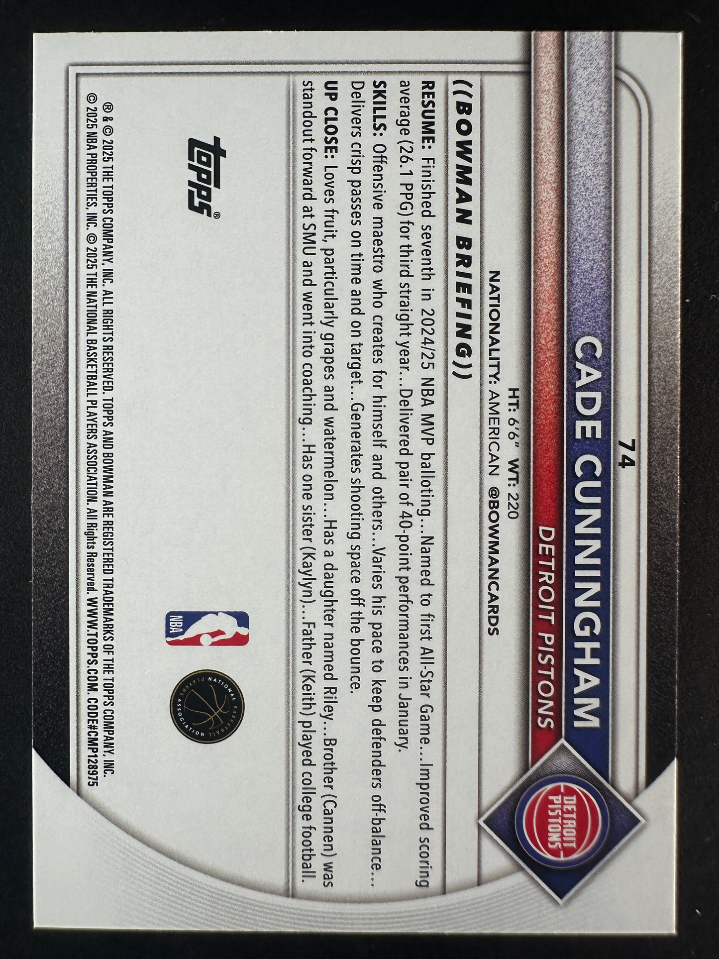 2025-26 Bowmen Cade Cunningham Purple /199
