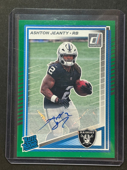 2025 Panini Donruss Rated Rookie Ashton Jeanty #305 Green Autographs (AU, RC)