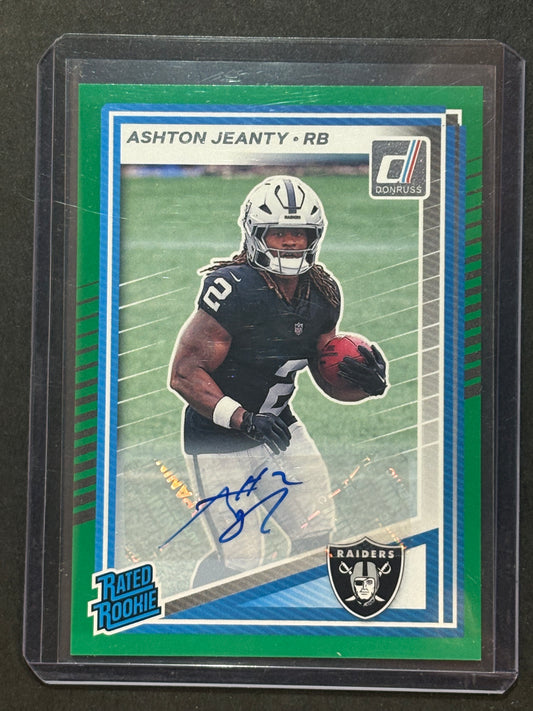 2025 Panini Donruss Rated Rookie Ashton Jeanty #305 Green Autographs (AU, RC)