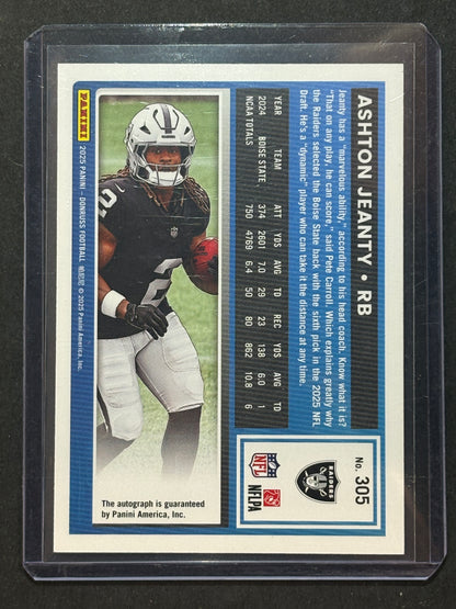 2025 Panini Donruss Rated Rookie Ashton Jeanty #305 Green Autographs (AU, RC)