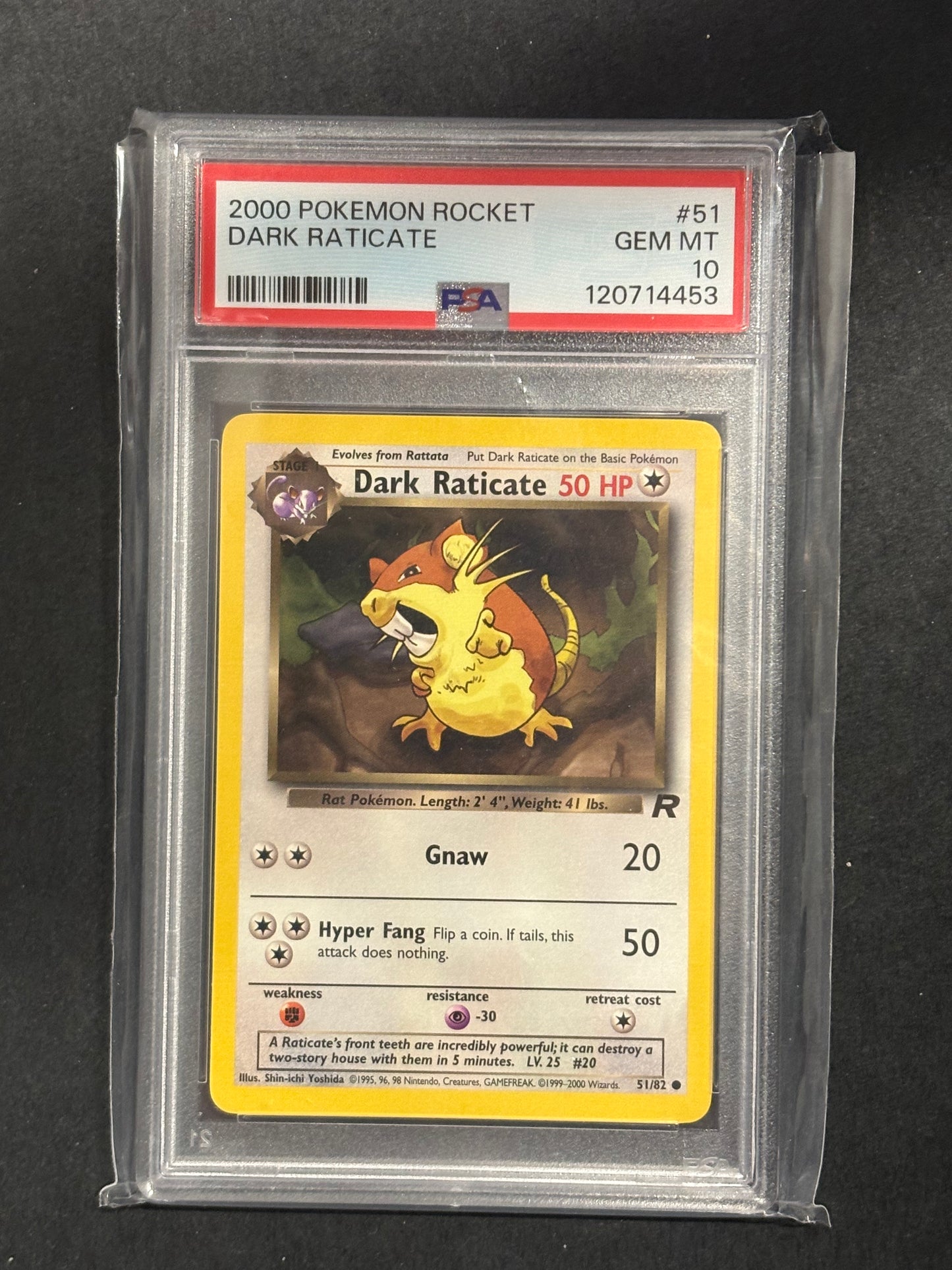 2000 Pokémon Team Rocket Dark Raticate #51 PSA 10