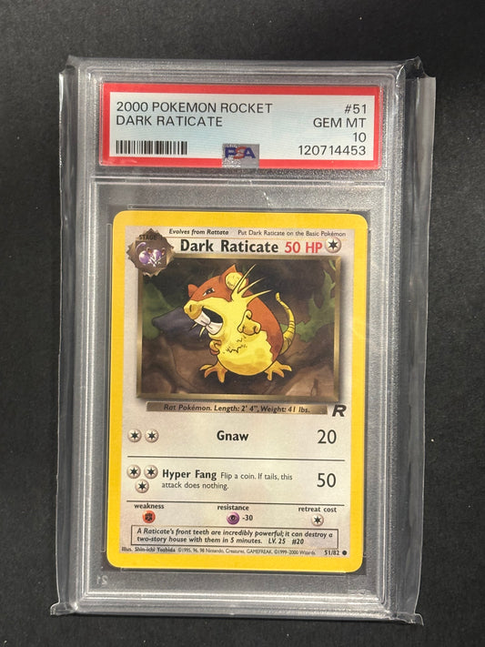 2000 Pokémon Team Rocket Dark Raticate #51 PSA 10