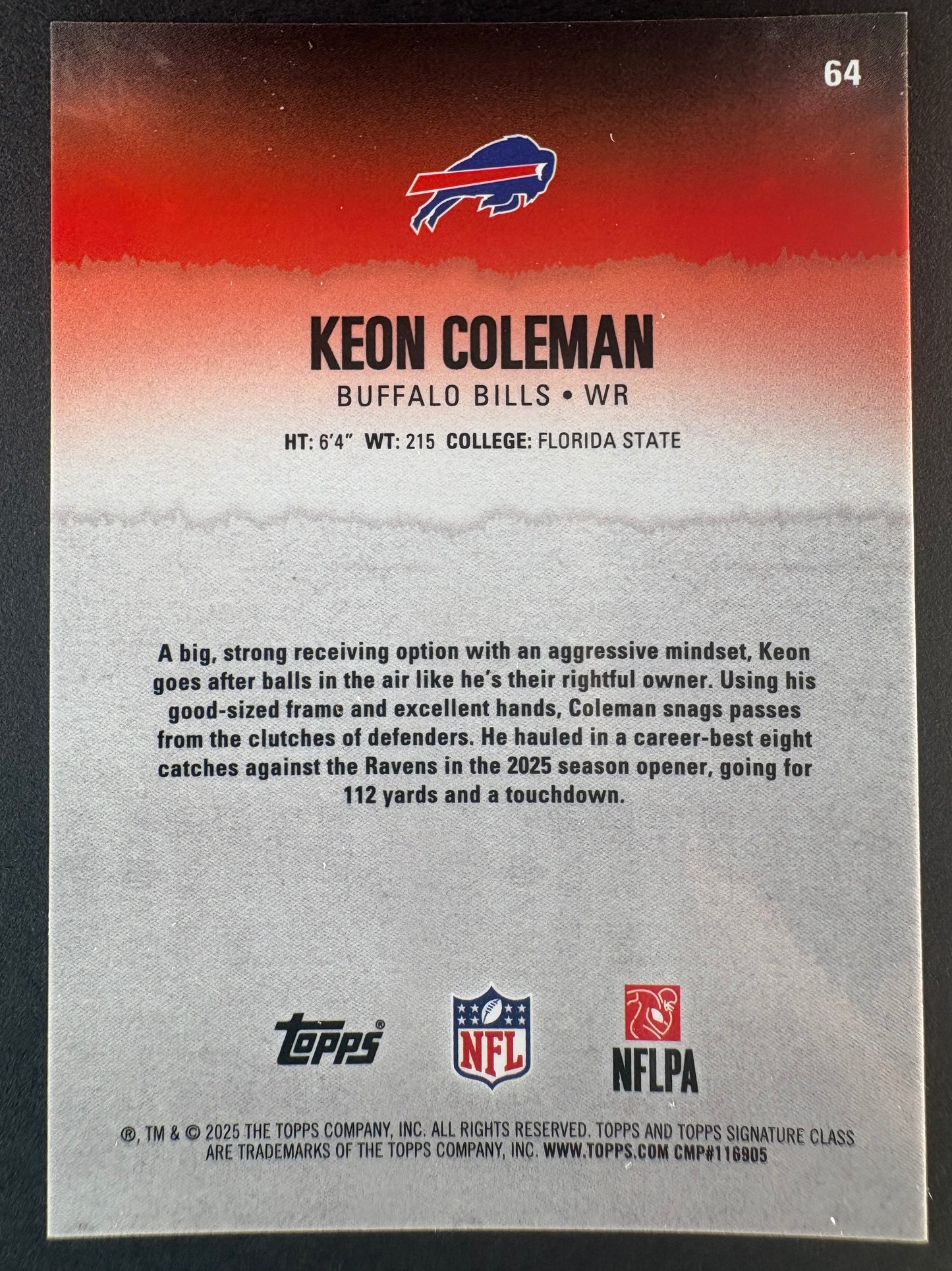 2025-26 Topps Signature Class Football Keon Coleman Gold /35
