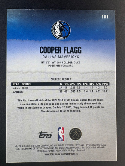 2025-26 Topps Signature Class Basketball Cooper Flagg Pink /250