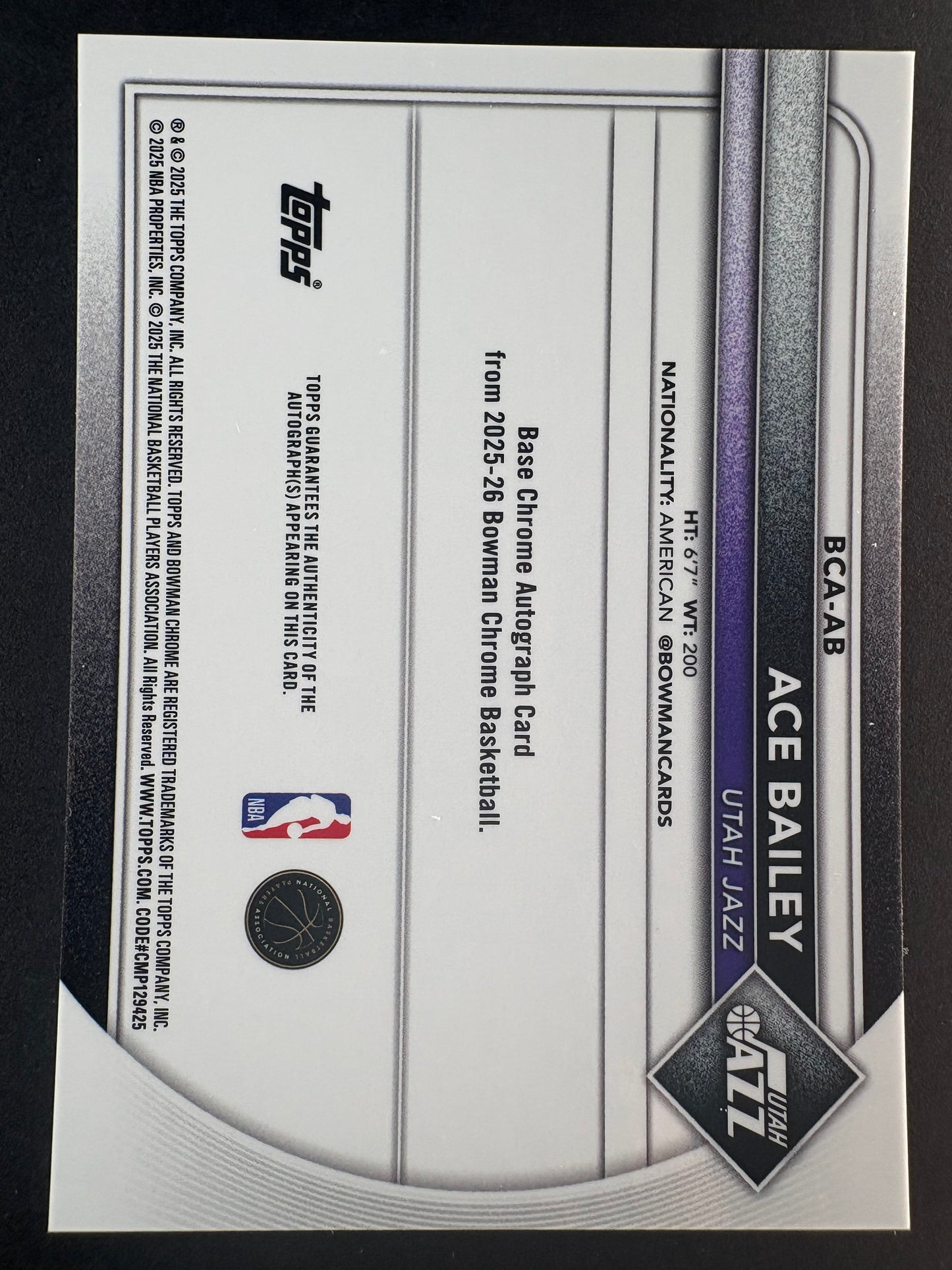 2025-26 Bowmen Chrome Ace Bailey Chrome Auto