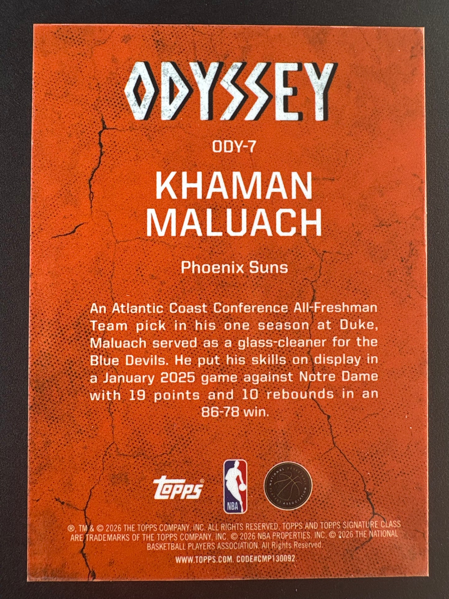 2025 Topps Odyssey ODY-7 Khaman Maluach rookie insert