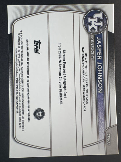 2025/26 Jasper Johnson Topps Bowman Chrome Kentucky Orange Auto /25