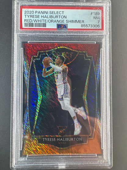2020 Panini Select Basketball Tyrese Haliburton Red White Orange Shimmer PSA 7