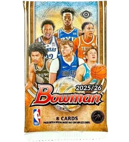 Collector Station 2025/2026 Bowman Hobby Pack featuring basketball players in jerseys. Includes 8 cards.