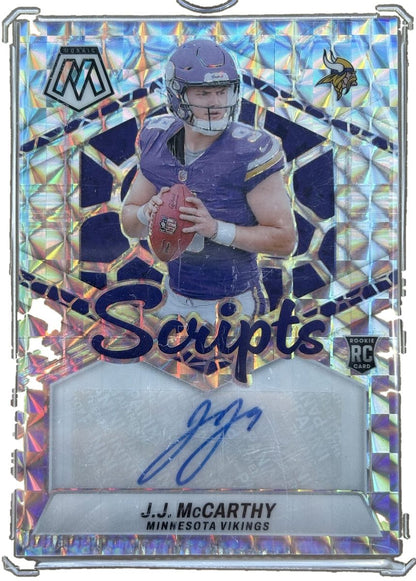 Panini 2024 Mosaic Scripts J.J. McCARTHY RC Autograph (Crimp Error Bottom Left)