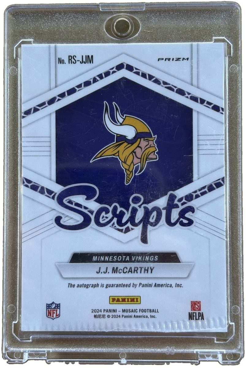 Panini 2024 Mosaic Scripts J.J. McCARTHY RC Autograph (Crimp Error Bottom Left)