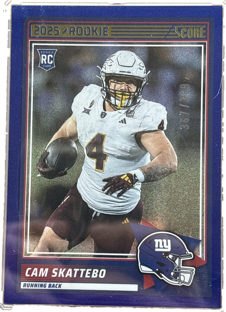 Panini 2025 Score Cam Skattebo #1 Dots Blue Parallel RC /399