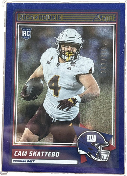 Panini 2025 Score Cam Skattebo #1 Dots Blue Parallel RC /399