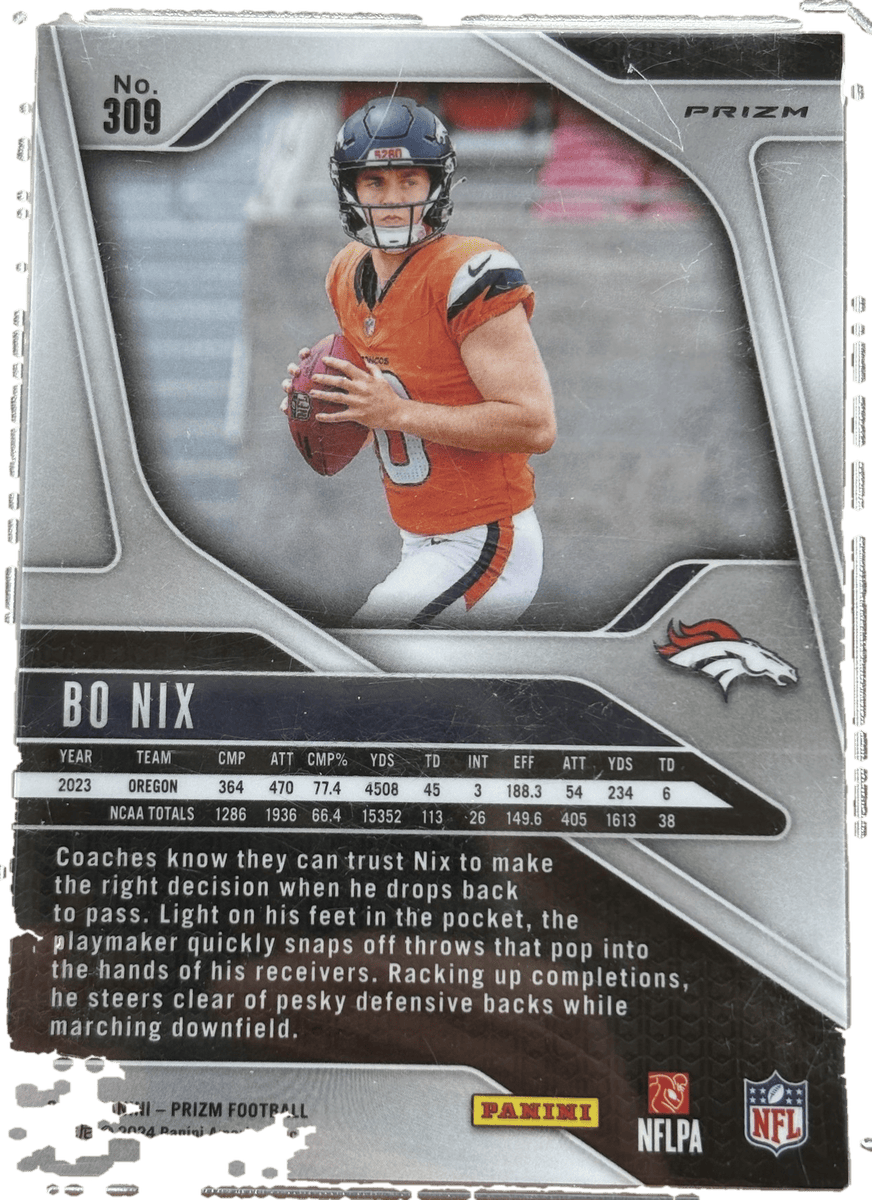 Panini 2024 Prizm Bo Nix #309 Red, White, and Blue RC