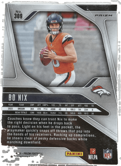 Panini 2024 Prizm Bo Nix #309 Red, White, and Blue RC
