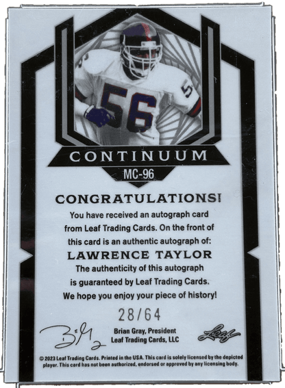 Leaf 2023 Continuum Lawrence Taylor Auto /64 #MC-96
