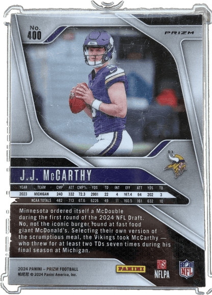 Panini 2024 Prizm J.J. McCarthy #400 Pink Prizm RC