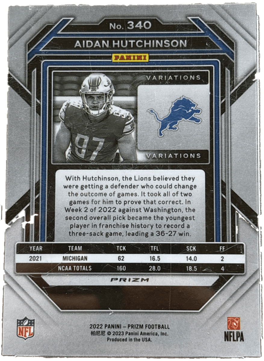 Panini 2022 Prizm Rookie Variations Aidan Hutchinson #340 Silver Prizm RC
