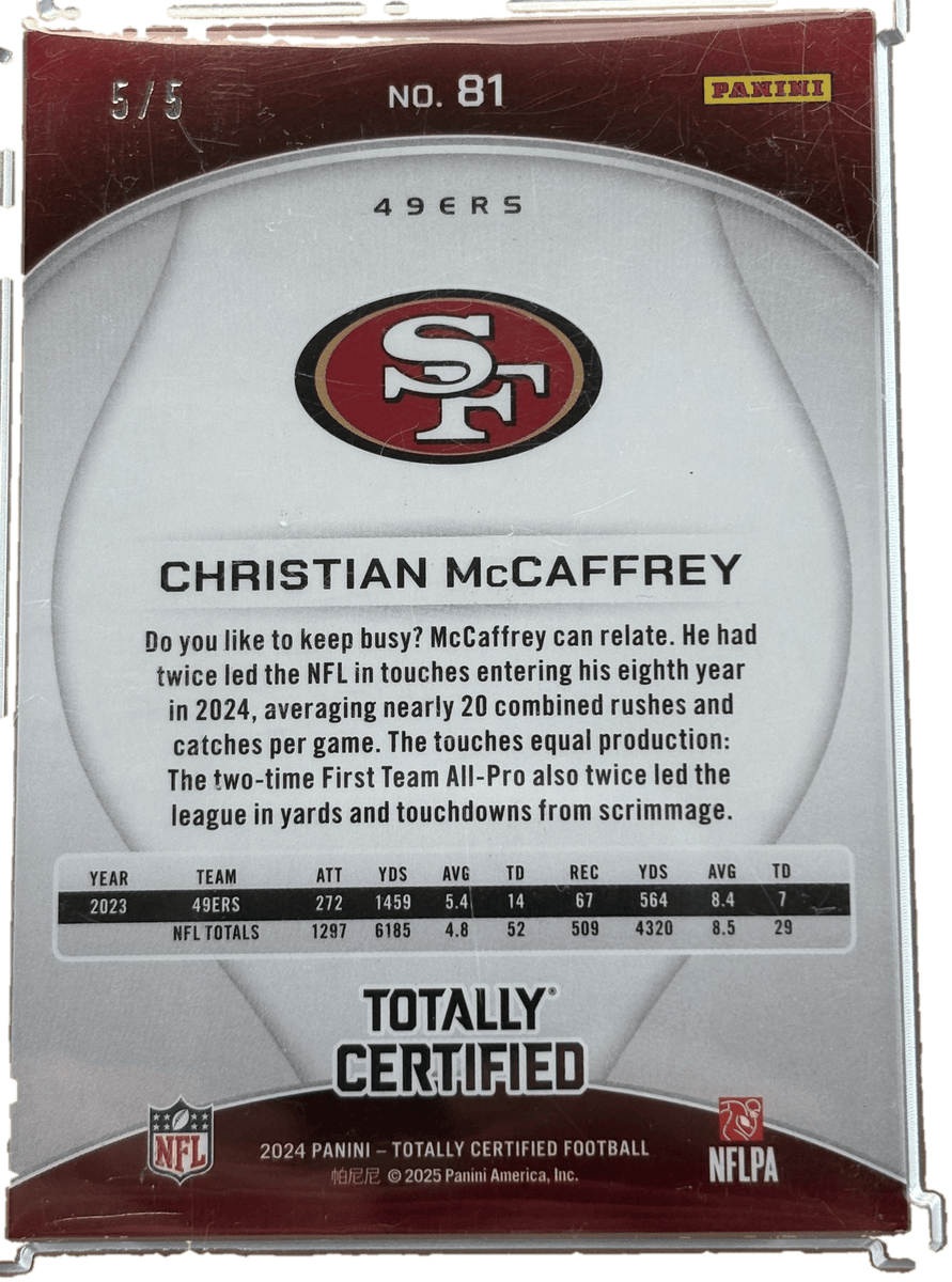 2025 Topps 2024 Panini Totally Certified CHRISTIAN McCAFFREY #81 Baseball Card