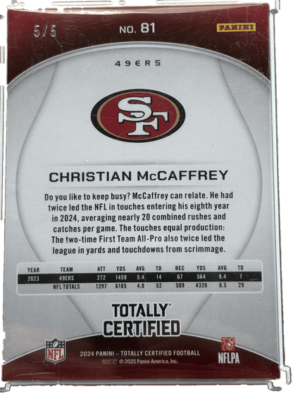 2025 Topps 2024 Panini Totally Certified CHRISTIAN McCAFFREY #81 Baseball Card