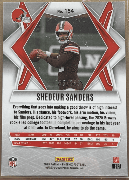Panini 2025 Phoenix Pink Winter /299 Shedeur Sanders #154 RC