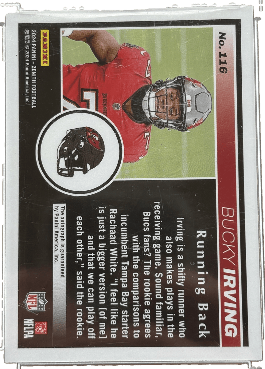 Panini 2024 Zenith Bucky Irving #116 No Huddle Autographed RC