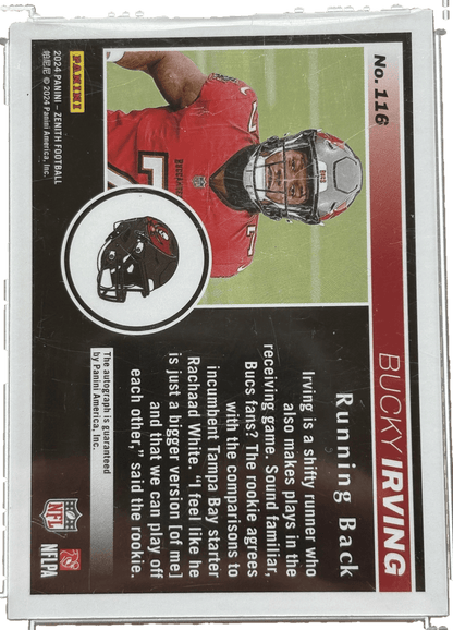 Panini 2024 Zenith Bucky Irving #116 No Huddle Autographed RC