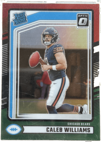 Football trading card of Caleb Williams from the Chicago Bears with a green border.