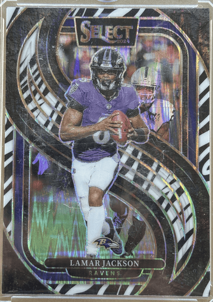 Panini 2024 Select Premier Zebra Shock Prizm Lamar Jackson #121
