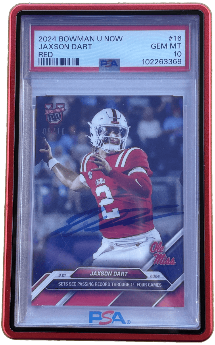 Topps 2024 Bowman U Now Jaxson Dart Red /10 PSA 10 - On Slab Auto