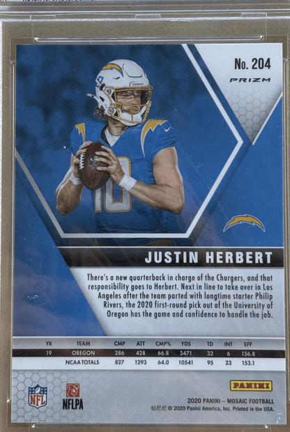 Panini 2020 Mosaic Reactive Gold Justin Herbert #204 RC PSA 10