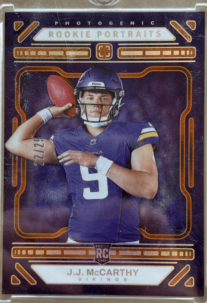 Panini 2024 Photogenic Rookie Portraits J.J. McCarthy #152 Orange /25 RC