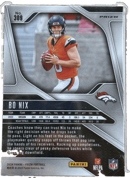 Panini 2024 Prizm Bo Nix #309 Green Wave RC