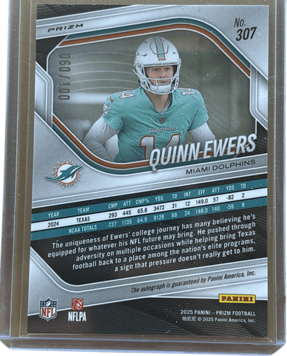 2025 Panini Prizm Choice Quinn Ewers Silver Scope Auto #/100 Rookie RC Dolphins