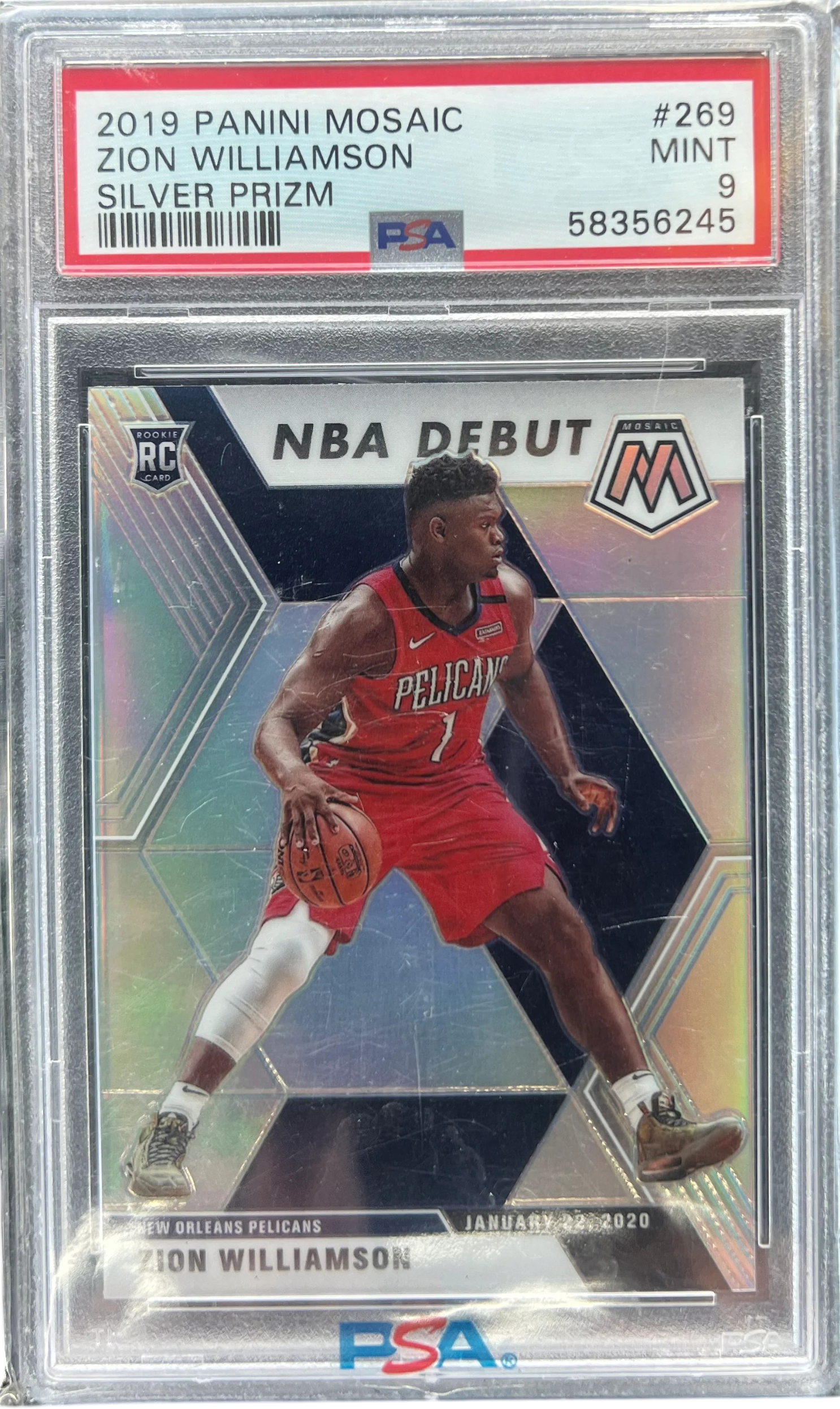Zion Williamson 2019-20 Panini Mosaic #269 NBA Debut Silver Prizm Rookie PSA 9 — normalized